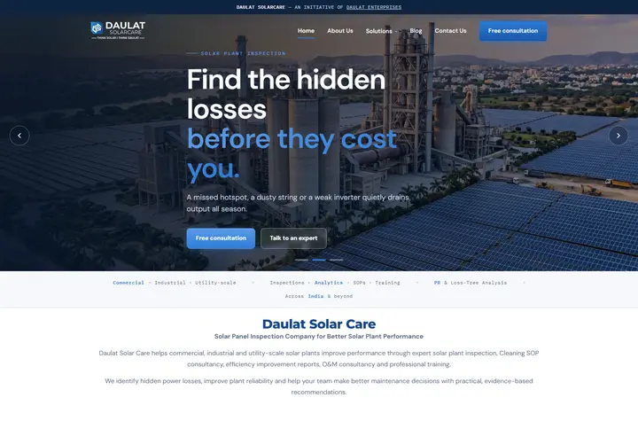 Daulat SolarCare website designed by Surat Web Designer