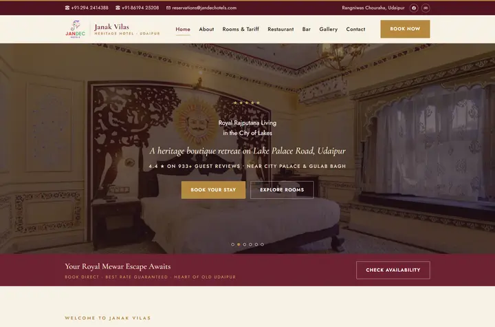 Hotel Janak Vilas website designed by Surat Web Designer